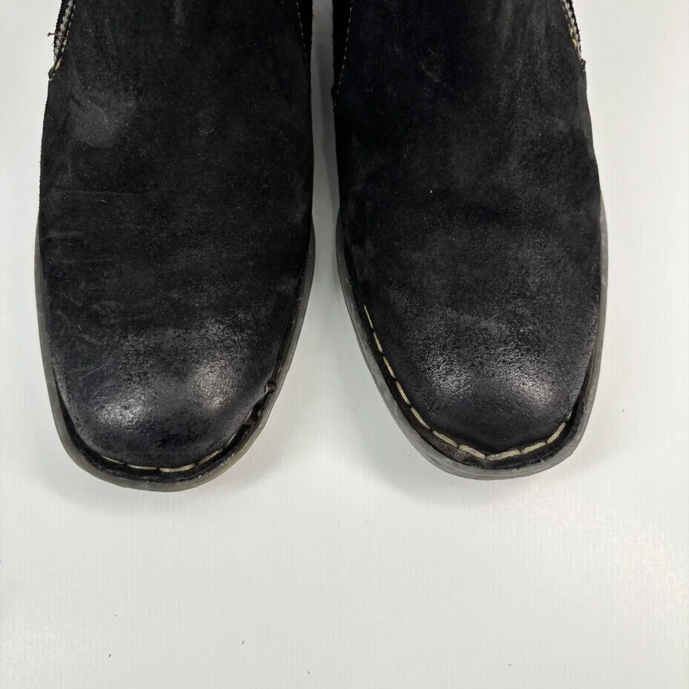 Born Malta Women's US 6.5M Black Distressed Suede Leather Zip Moto Bootie Casual